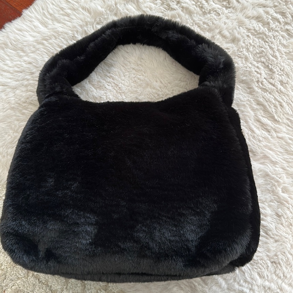 Black Fur W/ Leather trim tote